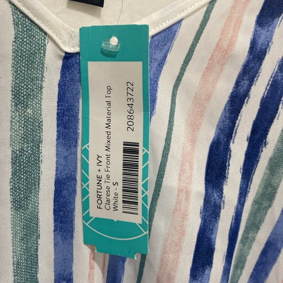 Fortune + Ivy Clare’s Tie Front Mixed Material Top - Small - Picture 3 of 5